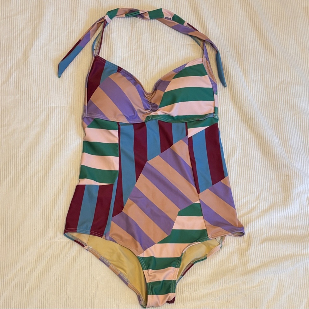 Obus Striped Halter Swimsuit, size 2